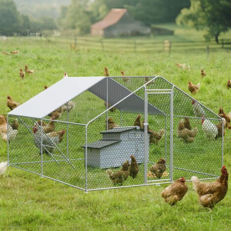 Enclos métallique 3x4x2m avec verrou de sécurité et bâche imperméable en PE, pour poules, lapins et autres petits animaux