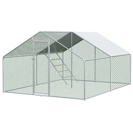 Enclos métallique 3x4x2m avec verrou de sécurité et bâche imperméable en PE, pour poules, lapins et autres petits animaux