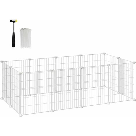 Enclos modulable pour Petits Animaux, Cage intérieur, Maillet en Caoutchouc Offert, Cochon d'Inde, Lapin, Assemblage Facile, 143 x 73 x 46 cm (L x l x H), Noir/Blanc