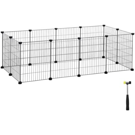 Enclos modulable, Clôture pour petits animaux, Cage pour hamsters, lapins, cochon d’Inde, maille métallique, avec maillet et serre-câbles, usage intérieur