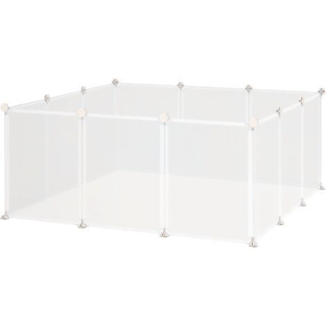 Enclos modulable pour chiots et petits animaux 12 panneaux métal et PP blanc 35x45 cm