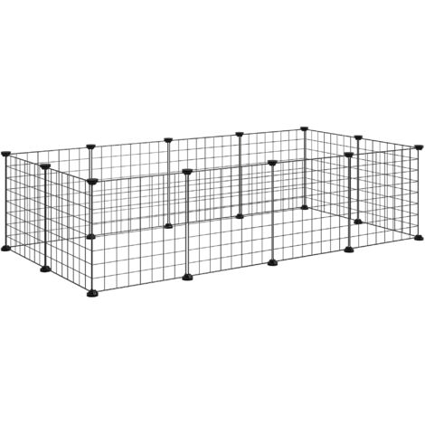 Enclos modulable pour petits animaux avec panneaux et accessoires, cage intérieure métallique pour cochons d'Inde et hérissons, 106x73x36 cm, noir