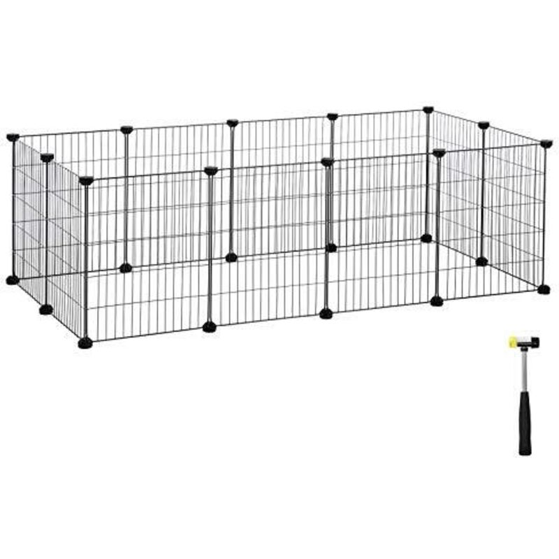Enclos modulable, Clôture pour petits animaux, Cage pour hamsters, lapins, cochon d’Inde, maille métallique, avec maillet et serre-câbles, usage
