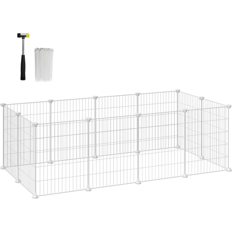 FEANDREA Enclos modulable, Cl&ocirc;ture pour petits animaux, Cage pour hamsters, lapins, cochon d&acute;Inde, maille m&eacute;tallique, avec maillet et serre-c&acirc;bles, usage