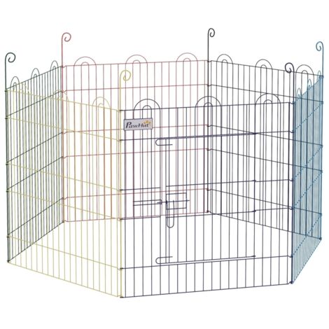 Enclos modulaire pour chiot, métal verrouillable, Ø120x60H cm, multicolore