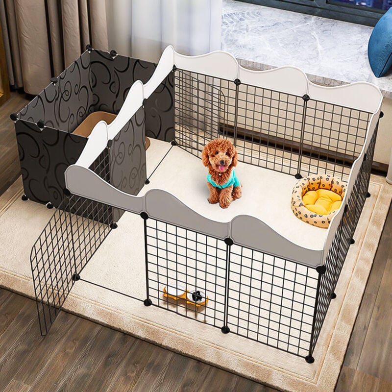 Enclos pliable pour animaux parc chien et chat, Ultrixe, 2 Compartiments, 165 x111x47cm, Facile à assembler - Noir