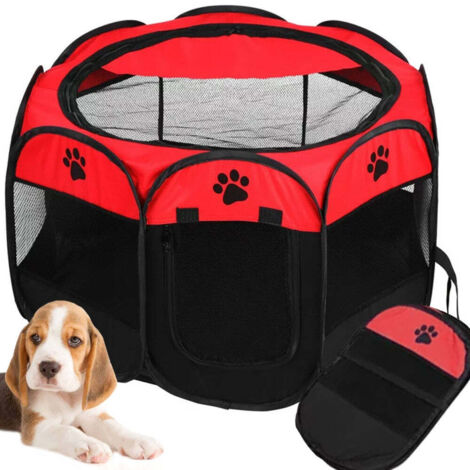 Enclos pliable pour chien lit pour animal de compagnie cage pour chat grand chenil léger rouge