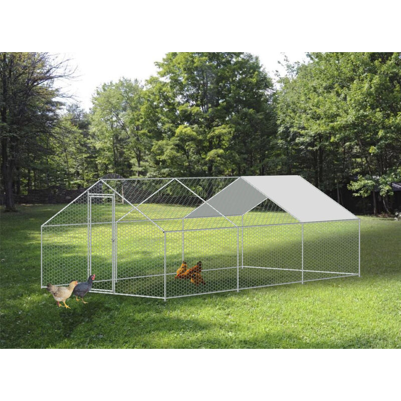 Hobag - Enclos poulailler 18 m² parc grillagé 6x3 m acier galvanisé - Naturel