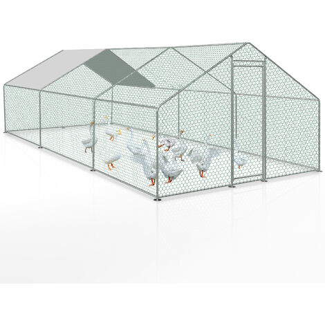 Enclos poulailler 18 m² parc grillagé 6x3 M acier galvanisé Cage parc enclos pour animaux