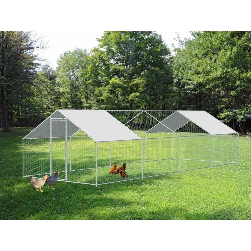 Enclos poulailler 24 m² parc grillagé 8x3 m acier galvanisé - Naturel
