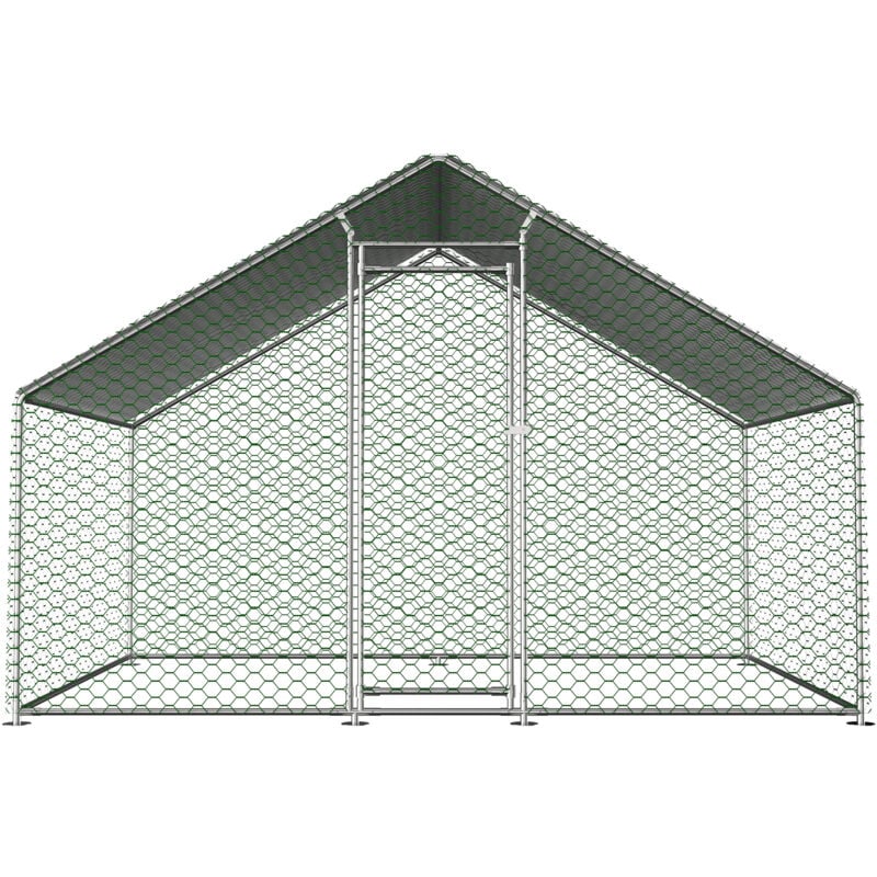 Enclos poulailler 303x200x200cm, clôture extérieure avec serrure de sécurité et bâche PE,Métal,Argent.