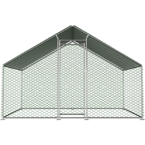 Enclos poulailler 303x200x200cm, clôture extérieure avec serrure de sécurité et bâche PE,Métal,Argent.