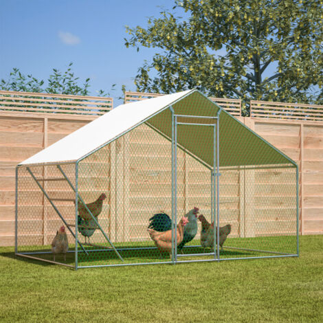 Enclos poulailler 3x2x2 m avec perchoir échelle, serrure, bâche PE anti-UV étanche, tubes acier 1 mm, gris