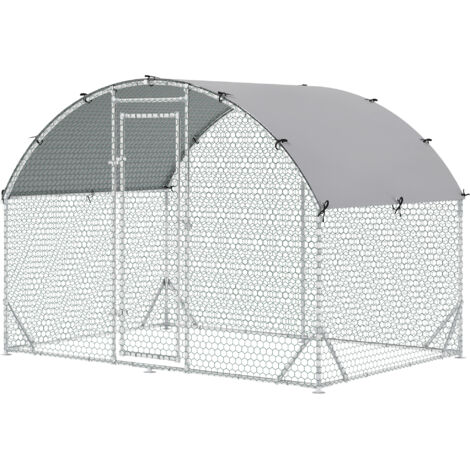 Enclos poulailler 5,32 m² grillagé argenté avec toit anti-UV, porte verrouillable, 2,8 x 1,9 x 1,97 m