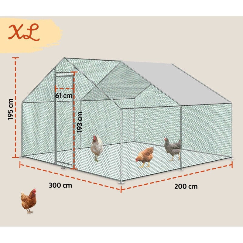 Enclos poulailler 6m2 parc grillage metal Inclus Bâche pout toit imperméable UV