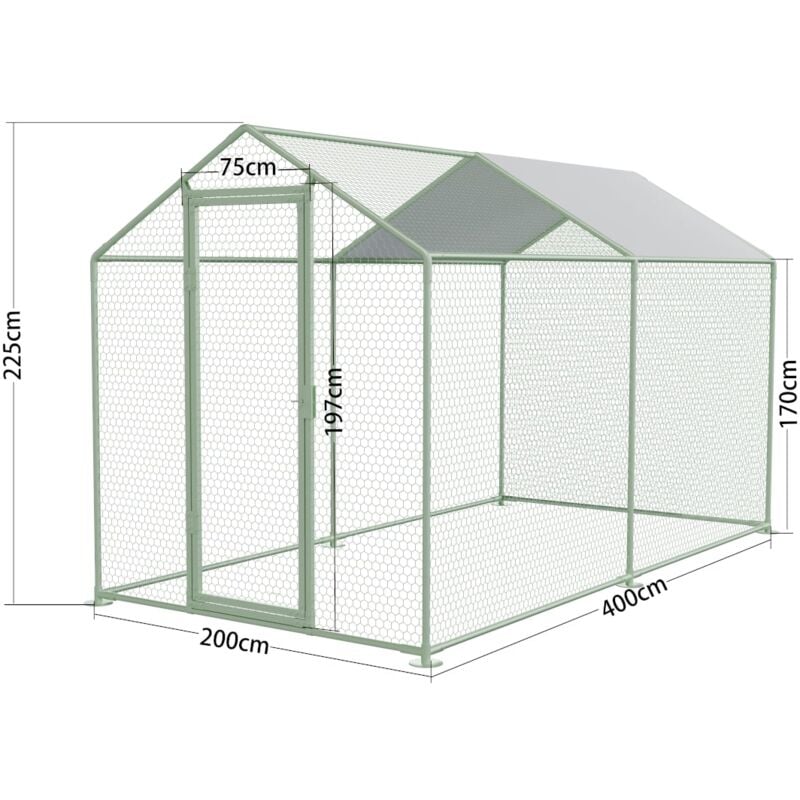 Animal Valley - Parc à Poules - Enclos 8m² Ø32mm 4x2x2,25m - Acier Galvanisé