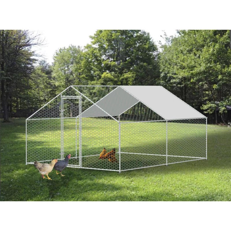 Enclos poulailler 9 m² parc grillagé 3x3x2 M acier galvanisé - Naturel