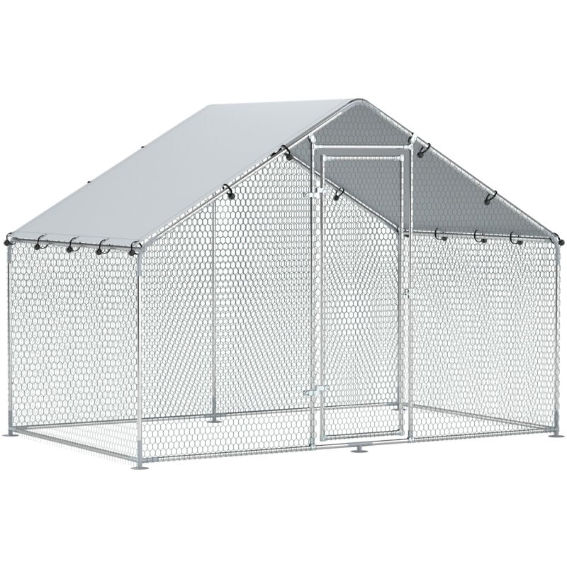 Pawhut - Enclos poulailler chenil 5,1 m² couvert - parc grillagé dim. 3L x 1,7l x 1,9H m - porte - acier galvanisé oxford gris