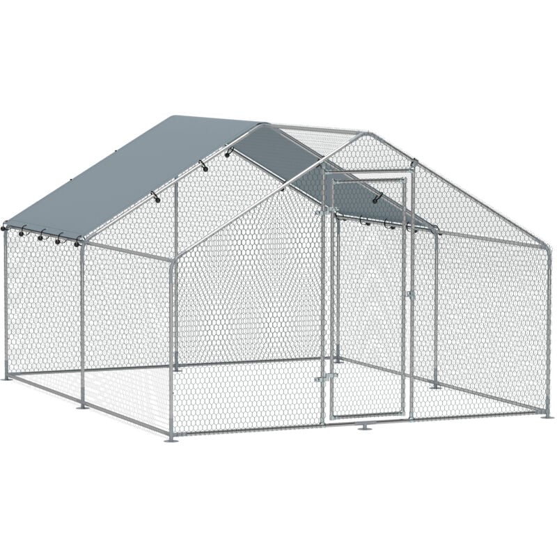 Enclos poulailler chenil 10,2 m² - parc grillagé dim. 3L x 3,4l x 1,9H m - espace couvert - acier galvanisé
