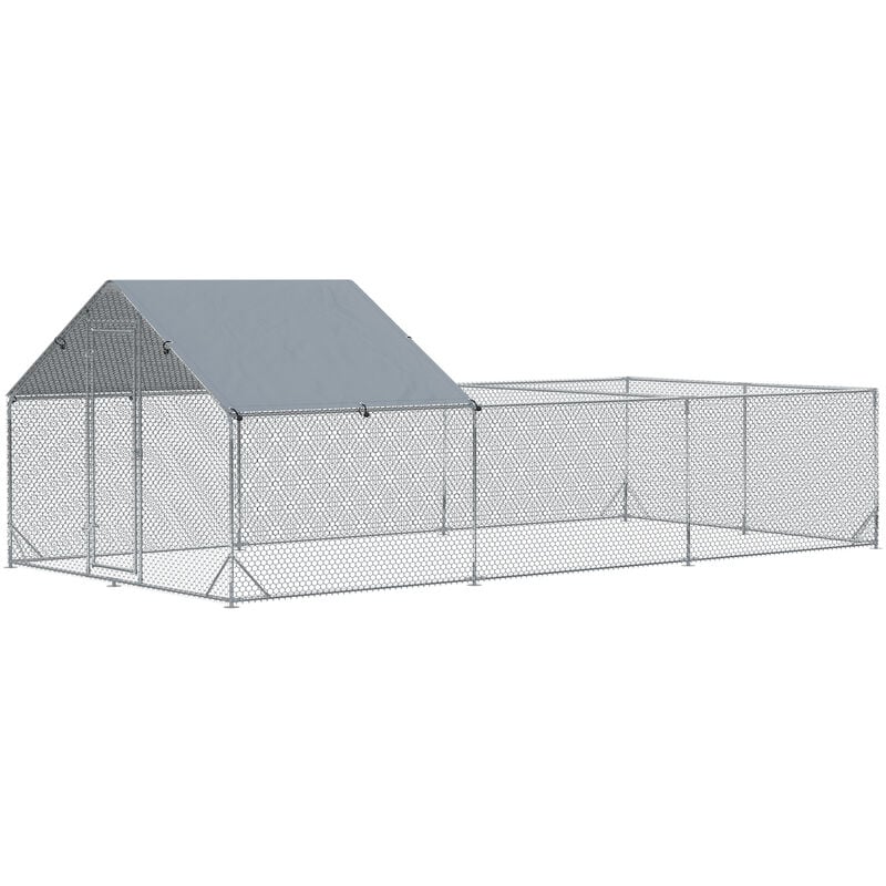 Enclos poulailler chenil 18 m² - parc grillagé dim 6L x 3l x 1,95H m - espace couvert - acier galvanisé