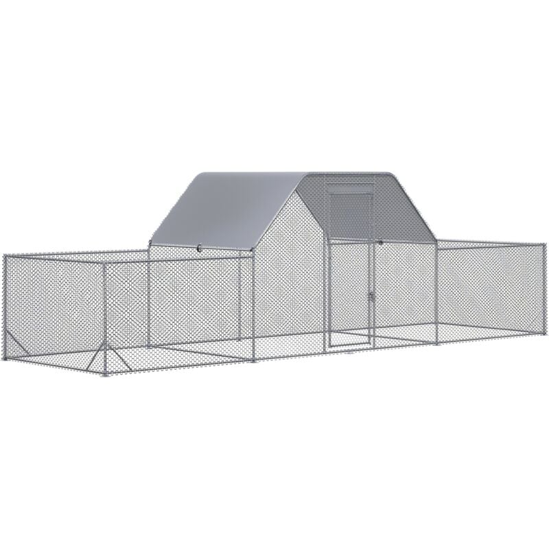 Pawhut - Enclos poulailler chenil 12,54 m² - parc grillagé dim 6,6L x 1,9l x 1,95H m - espace couvert - acier galvanisé