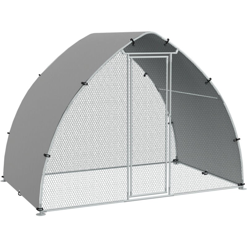Pawhut - Enclos poulailler chenil 5,75 m² - toit anti-UV, porte verouillable - dim. 3,04L x 1,9l x 2,2H m - acier galvanisé