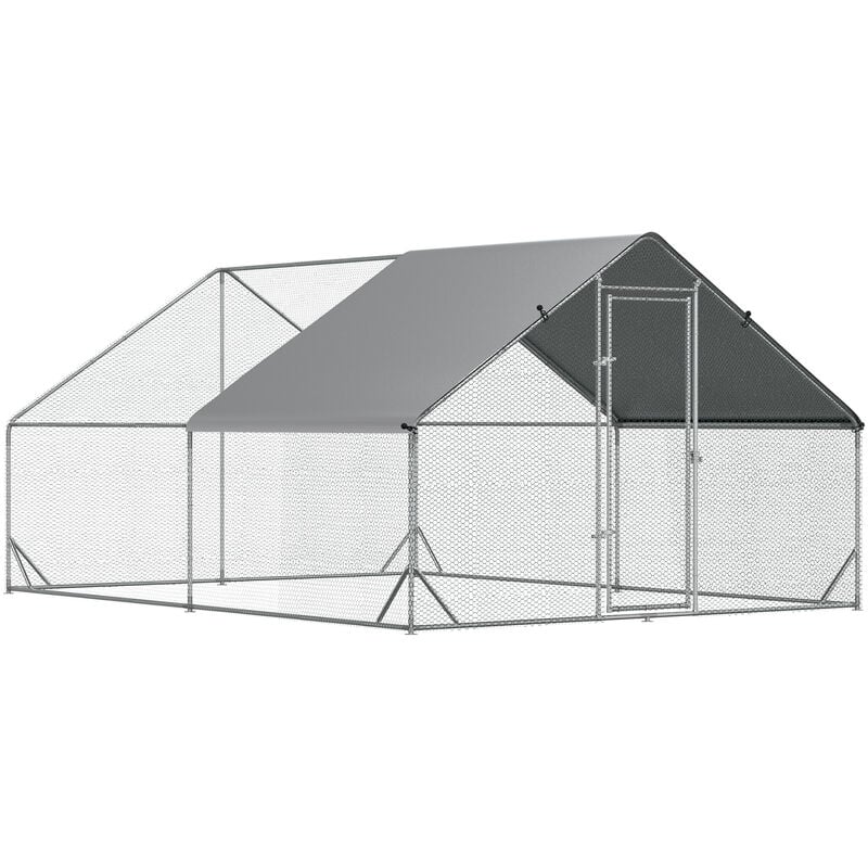 Pawhut - Enclos poulailler chenil 12 m² - parc grillagé dim. 4L x 3l x 2H m - espace couvert - acier galvanisé
