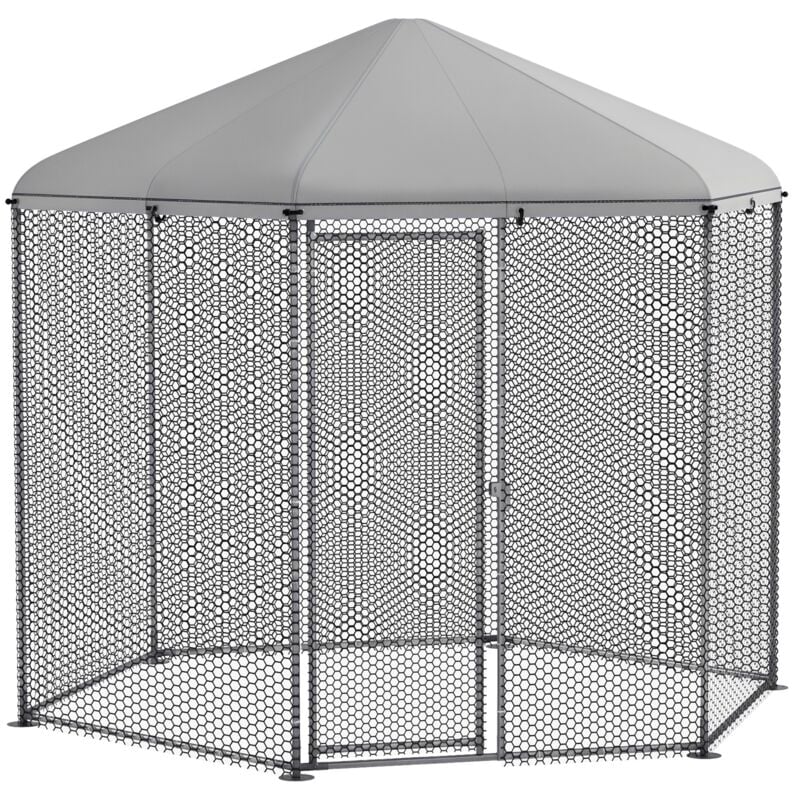 Enclos poulailler chenil 5 m² - parc grillagé dim. 2,8L x 2,45l x 2,46H m - entièrement couvert - acier oxford gris