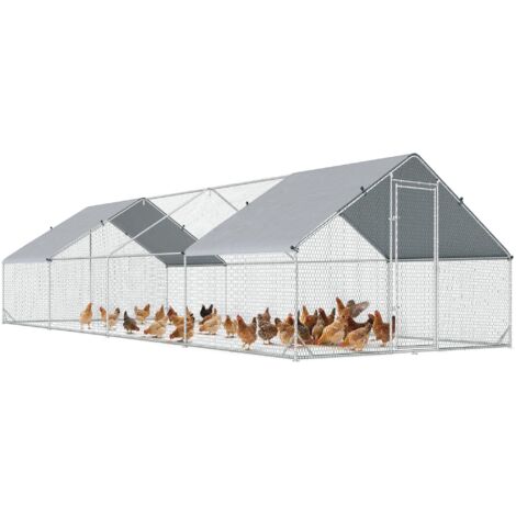 Enclos poulailler chenil volière extérieur 24 m² - Parc grillagé dim. 3L x 8l x 2H m - Espace Couvert - Acier galvanisé