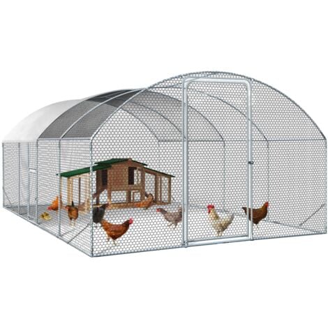 Enclos poulailler dôme IDMARKET - 15 m² - Parc grillagé 3x5 M - Avec porte latérale - Naturel