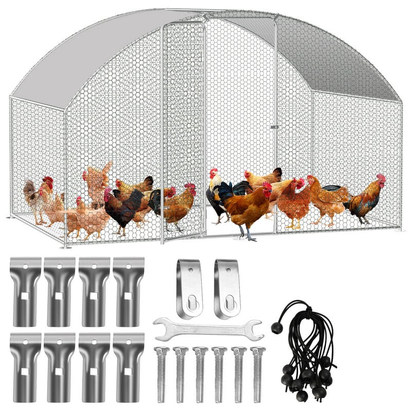 Swanew - Enclos poulailler Enclos extérieur Acier galvanisé avec grillagé und Auvent cage pour animaux Poulailler pour lapin 3 x 2 x 2 m dôme