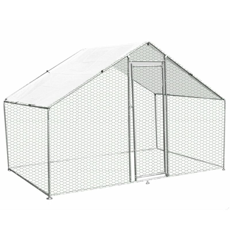 Enclos Poulailler Extérieur 4mx2mx2m Volière Acier Galvanisé Volaille Cage Animal Chien Lapin Canard Bâche Toit GRATIS - Argent
