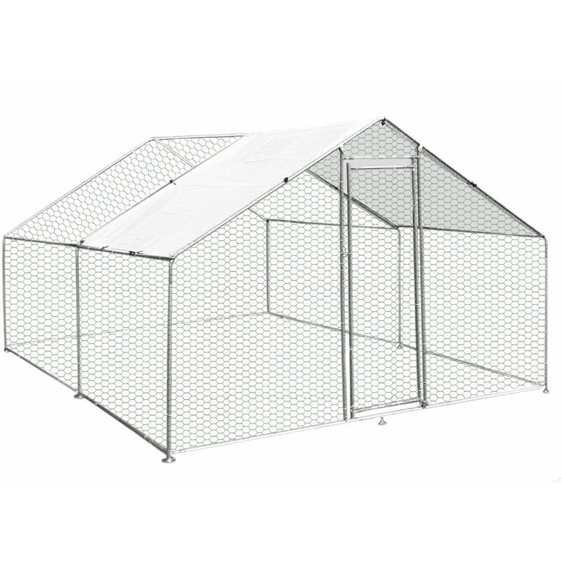 Monster-shop - Enclos Poulailler Extérieur 3mx4mx2m Volière Acier Galvanisé Volaille Cage Animal Chien Lapin Canard Bâche Toit gratis