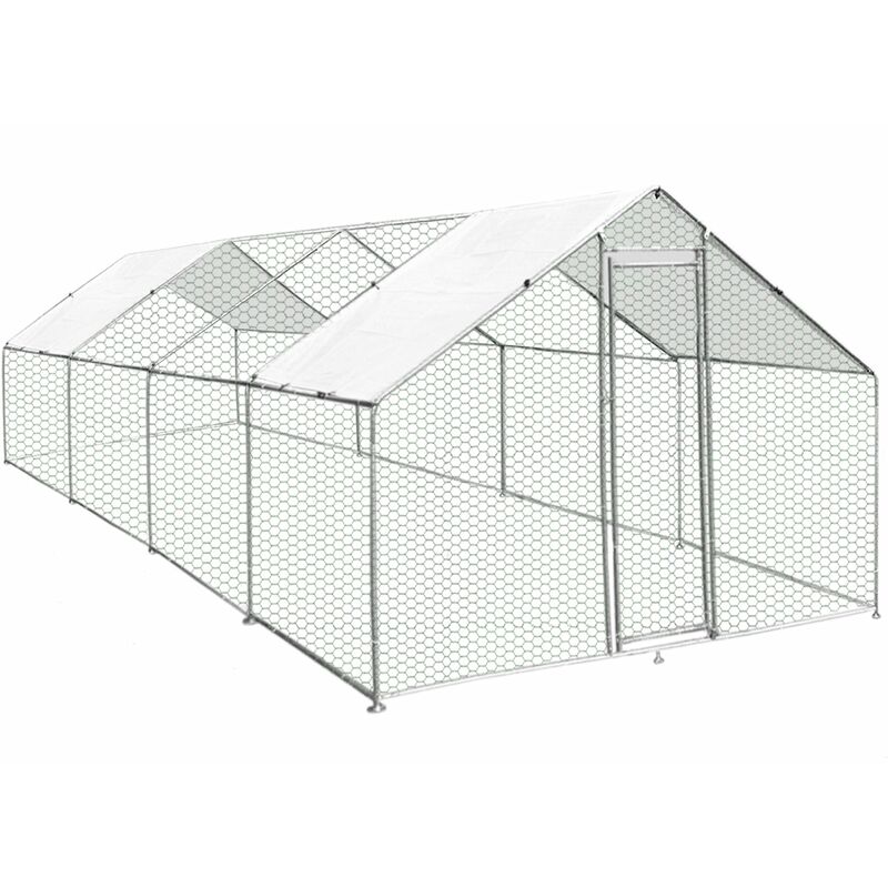 Enclos Poulailler Extérieur 4mx8mx2m Volière Acier Galvanisé Volaille Cage Animal Chien Lapin Canard Bâche Toit GRATIS - Argent