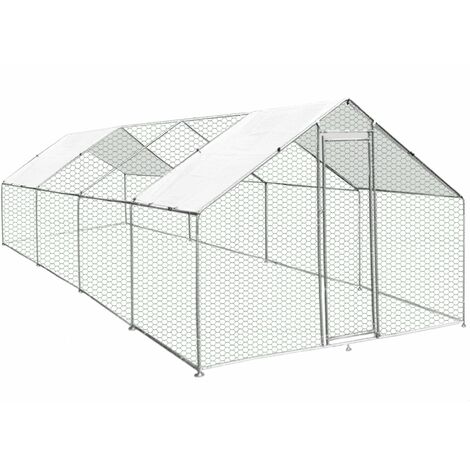Enclos Poulailler Extérieur 4mx8mx2m Volière Acier Galvanisé Volaille Cage Animal Chien Lapin Canard Bâche Toit GRATIS - Argent