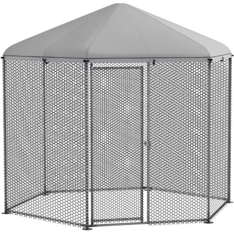 Enclos poulailler extérieur 5 m² parc grillagé dim. 2,8L x 2,45l x 2,46H - espace couvert - 5/8 poules