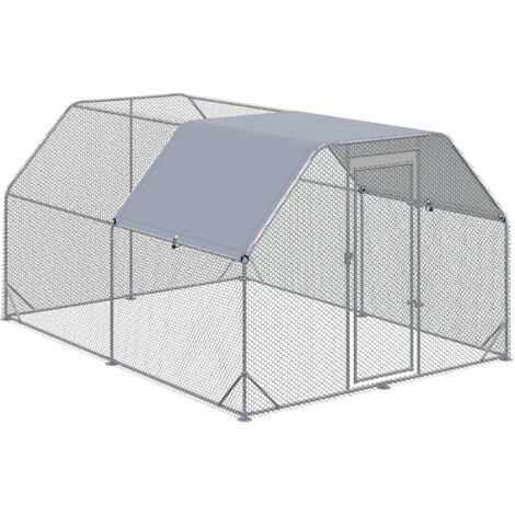 Enclos poules poulailler porte entrée verrouillable 10-12 poules 280x380x195 cm gris