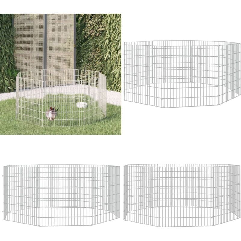 Enclos pour animaux en liberté 8 panneaux 54x60cm fer galvanisé - Clapier Lapin - Parc Animal Domestique - Enclos Pet - Abri Petit Animal