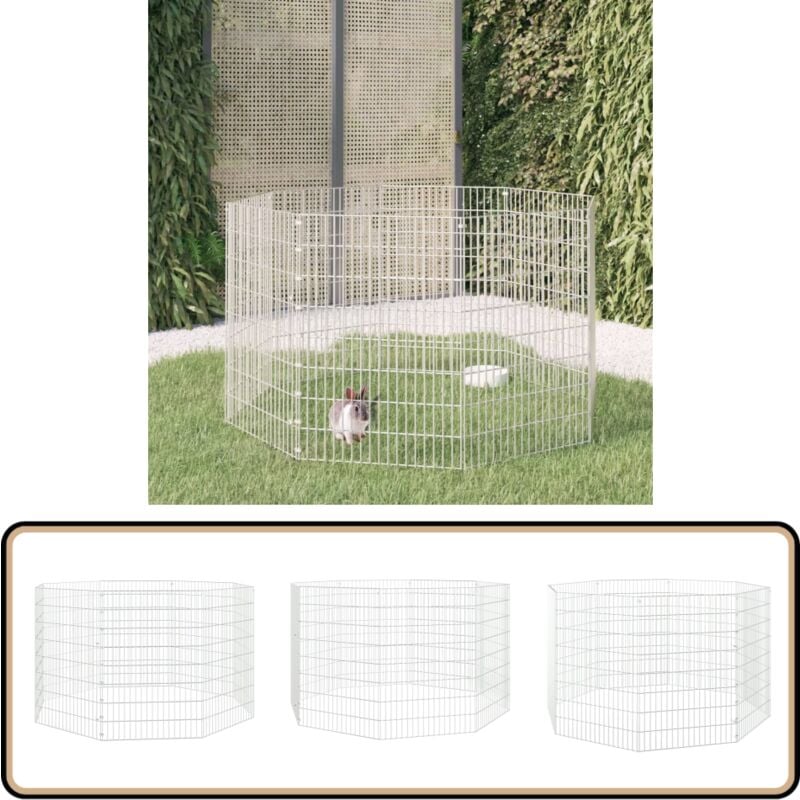 Enclos pour animaux en liberté 8 panneaux 54x80cm fer galvanisé - Clapier - Enclos Animal - Abri Lapin - Parc Animal Domestique - Cage Petit Animal