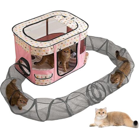 Enclos Pour Chats Avec Un Tunnel - Abri Portable pour Petits Animaux