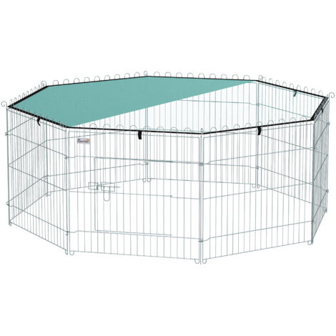 Enclos pour chien 8 panneaux avec toit, modulable et pliable, portable 60H cm, porte incluse, vert argent