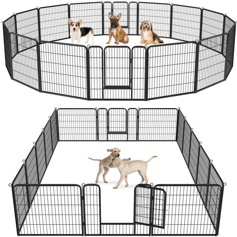 Enclos pour Chien 80x60 cm - 16 Panneaux - Course de Chiot - Parc de Jeu et d'Excercice Pliable en Métal - Modulaire - Maxxpet