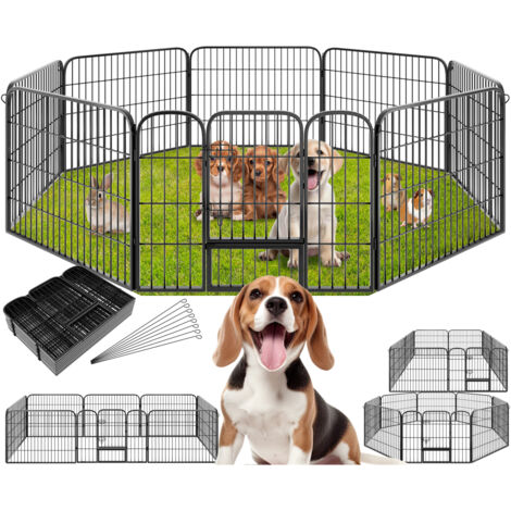 Tectake – Enclos modulable pour chien 60 cm – Acier résistant aux intempéries – Agencement octogonal, rectangulaire ou carré – Sécurisé avec double verrou