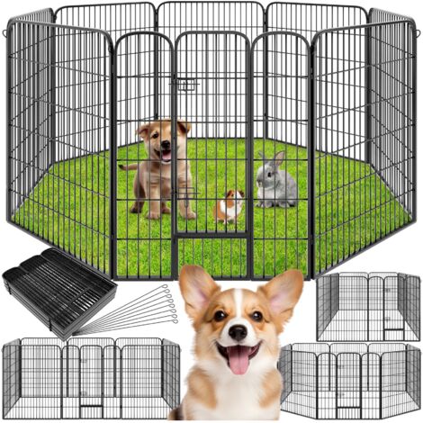 Tectake – Enclos modulable pour chien en acier – Dimensions 100 cm de hauteur – Agencement octogonal, rectangulaire ou carré – Sécurisé pour animaux