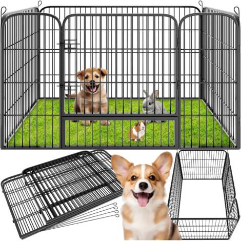 Tectake – Enclos pour chien en acier 125 x 85 x 70 cm – Protection extérieure – Portes à double verrou – Pour chiots et petits animaux