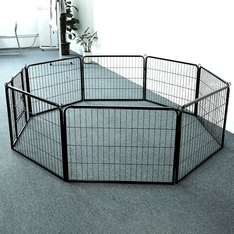 Enclos pour Chien, Parc pour Animal de Compagnie, 80x60 cm, 8 Panneaux, Noir enclos pour chiens