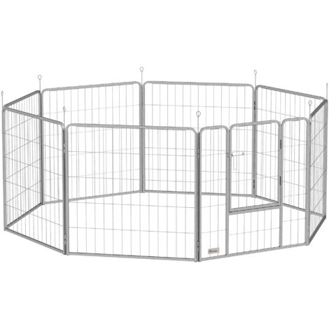 Enclos pour chiots 80 cm de haut, parc pour chiots 8 pièces avec sangle et porte, enclos extérieur pour chiens petits à moyens, cochons d'Inde, lapins, acier, argenté