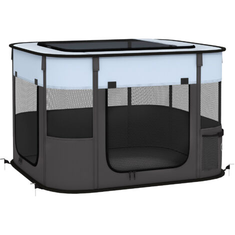 Enclos pour chiots avec portes et fenêtres, grillage pliable – Gris, dimensions 74 x 60 x 45 cm