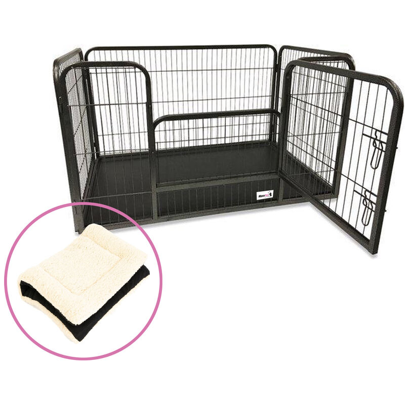 Maxxpet - enclos pour chiots 93x61x63cm - Avec plaque de base - Avec plaid - Cage pour chien - Chenil pour chiots - Parc pour chiens - Gris