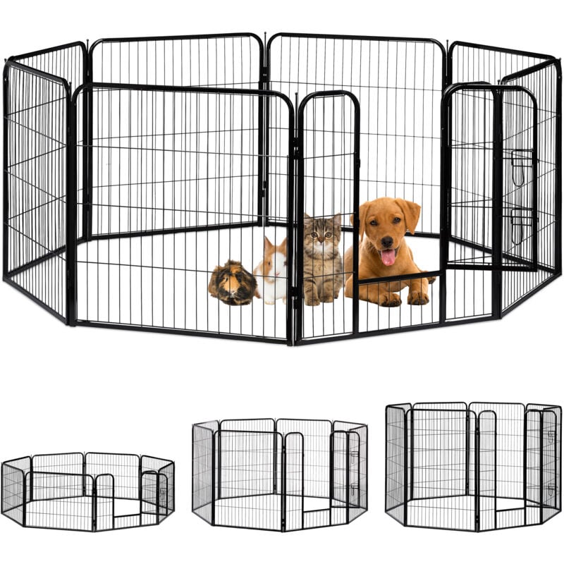 Relaxdays - Enclos pour chiots, petits chiens, chiots, pour l'intérieur, stable, extérieur, parc, Taille l, noir